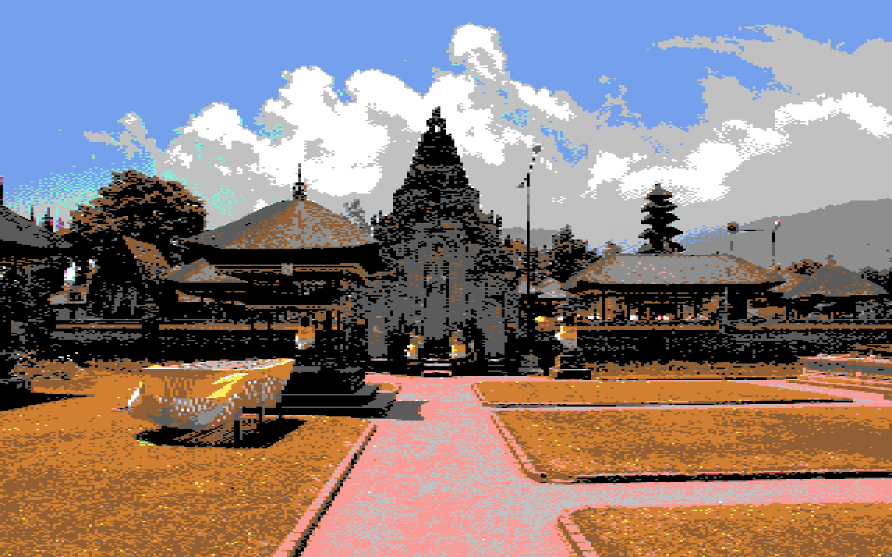 Tempel auf Bali in 8-Bit-C-64-Optik